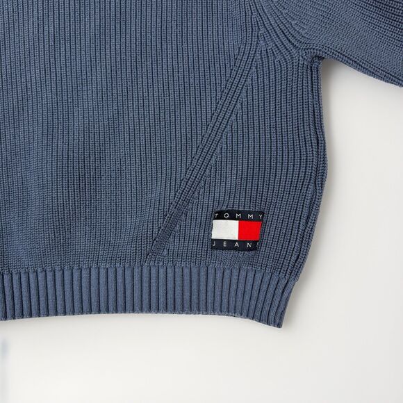 Tommy Hilfiger Cropped Sweater Dusty Blue Y2K Tommy Jeans Preppy Twee Streetwear - Picture 2 of 9